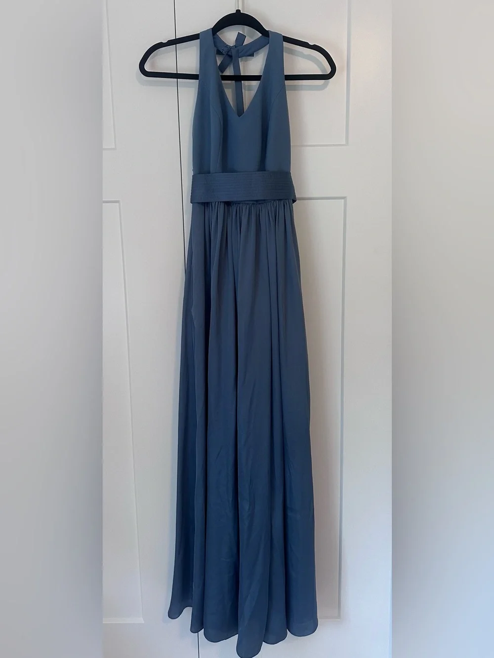 White by Vera Wang Slate Blue Halter Chiffon Formal Dress 0‎